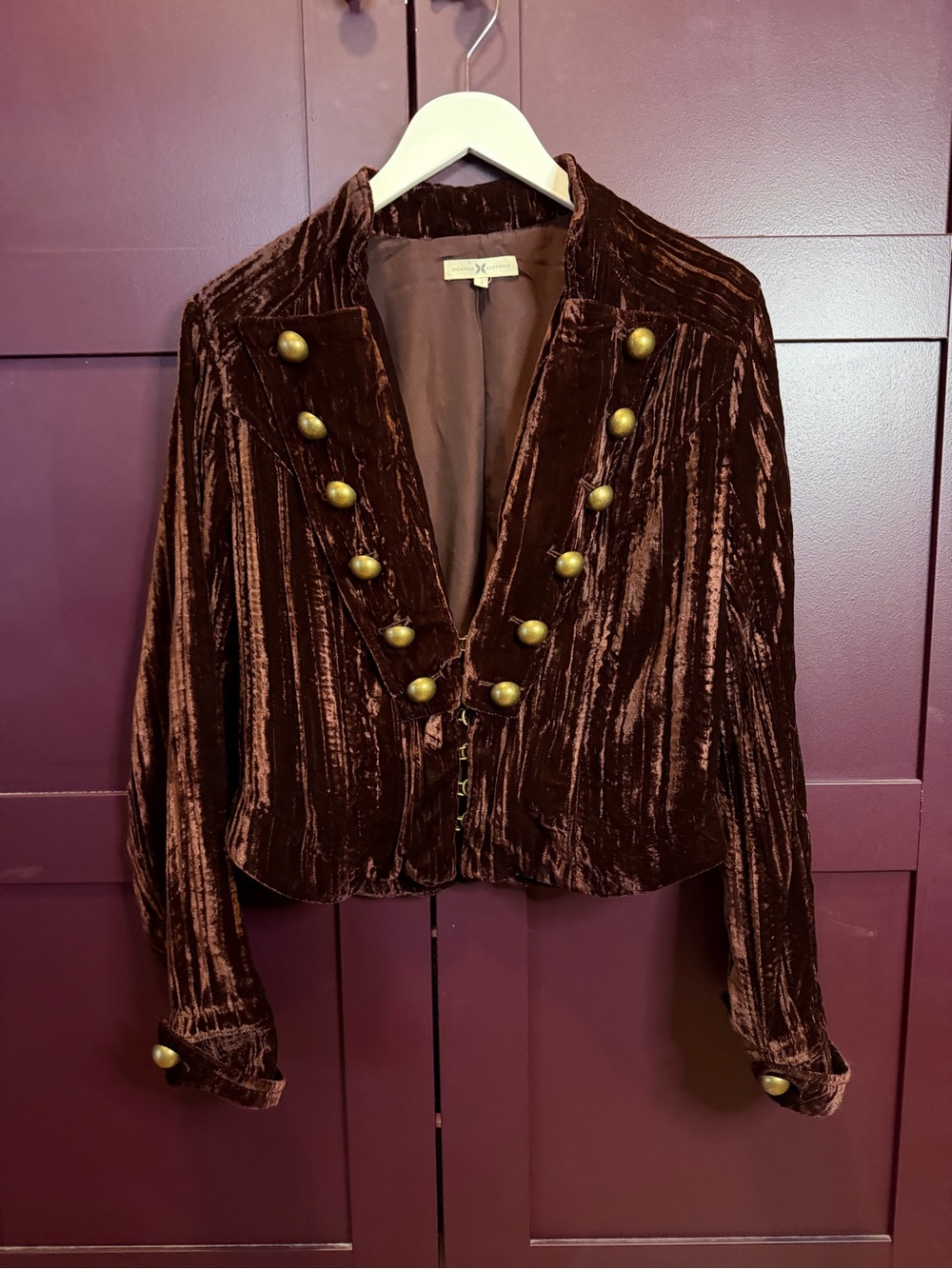 Nightcap Clothing Crushed Velvet Jacket with Military style buttons